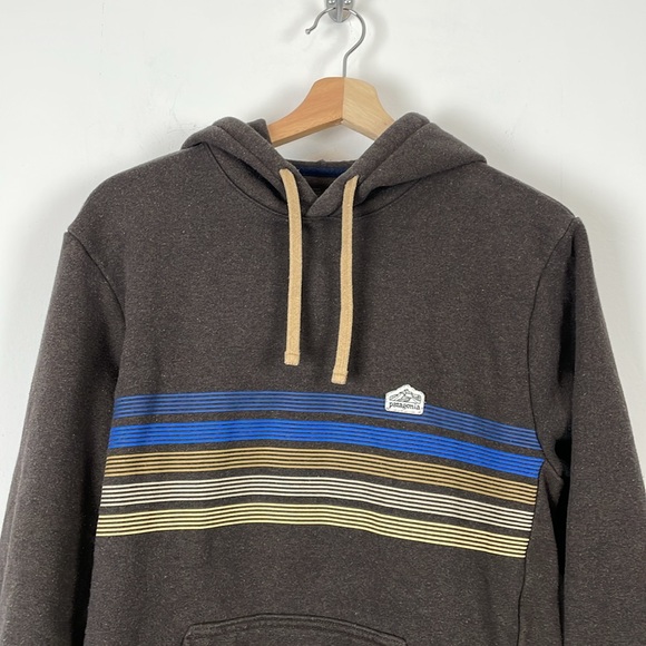 Patagonia Uprisal Line Logo Ridge Striped Hoodie Pullover Adult Kangaroo Pocket - Picture 3 of 8